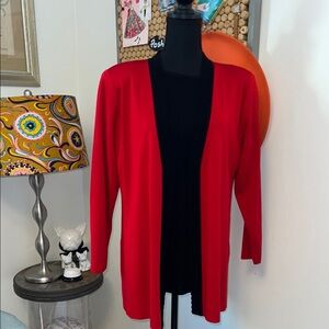 Misook Bold Red & Black Knit Cardigan Sweater Set Sz. M